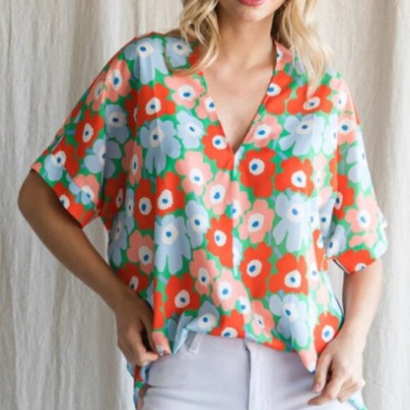 JODIFL Los Angeles, NWT, Women's Multi Colored Poppy Blouse - Size M - Picture 1 of 6